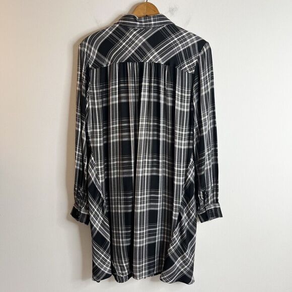 Lou & Grey Women's Plaid Shirtdress Size S Black & White Long Sleeve Button Up - Picture 7 of 9